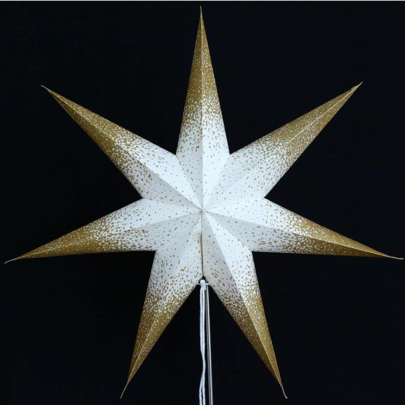 Meteor Goldcrash white - Foldable glowing star, paper poinsettia with 7 points, 60 cm
